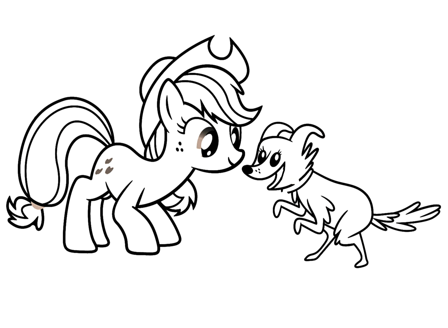 Applejack With A Dog Coloring Page