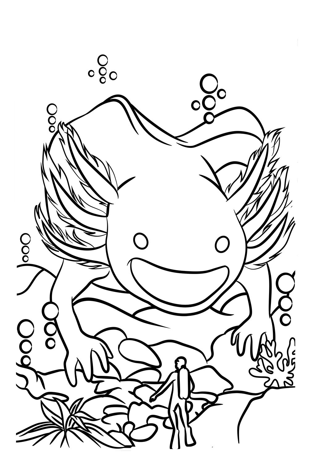 Axolotl kleurplaat afdrukbaar vanuit Axolotl