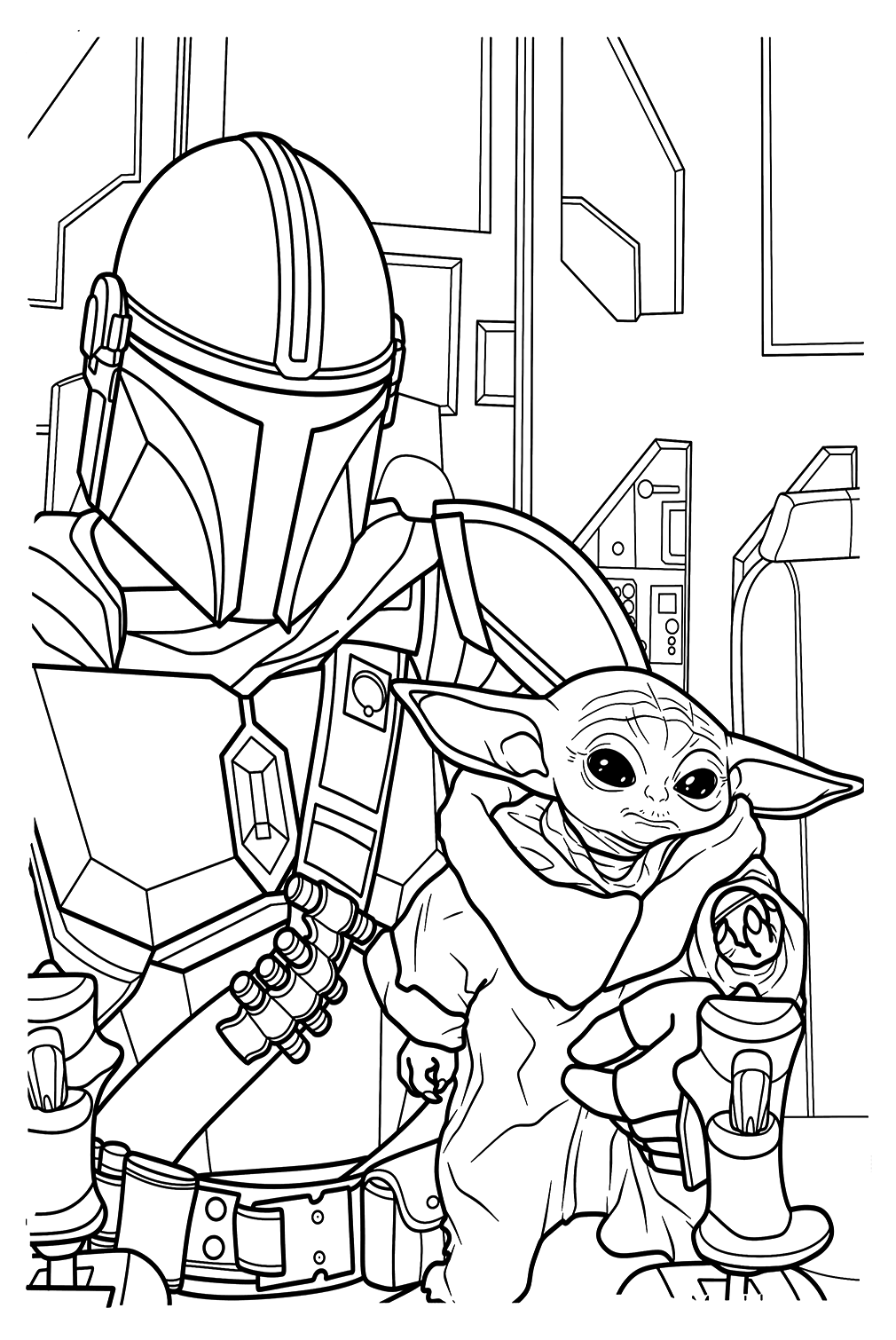Baby Yoda And Din Djarin Coloring Page from Baby Yoda