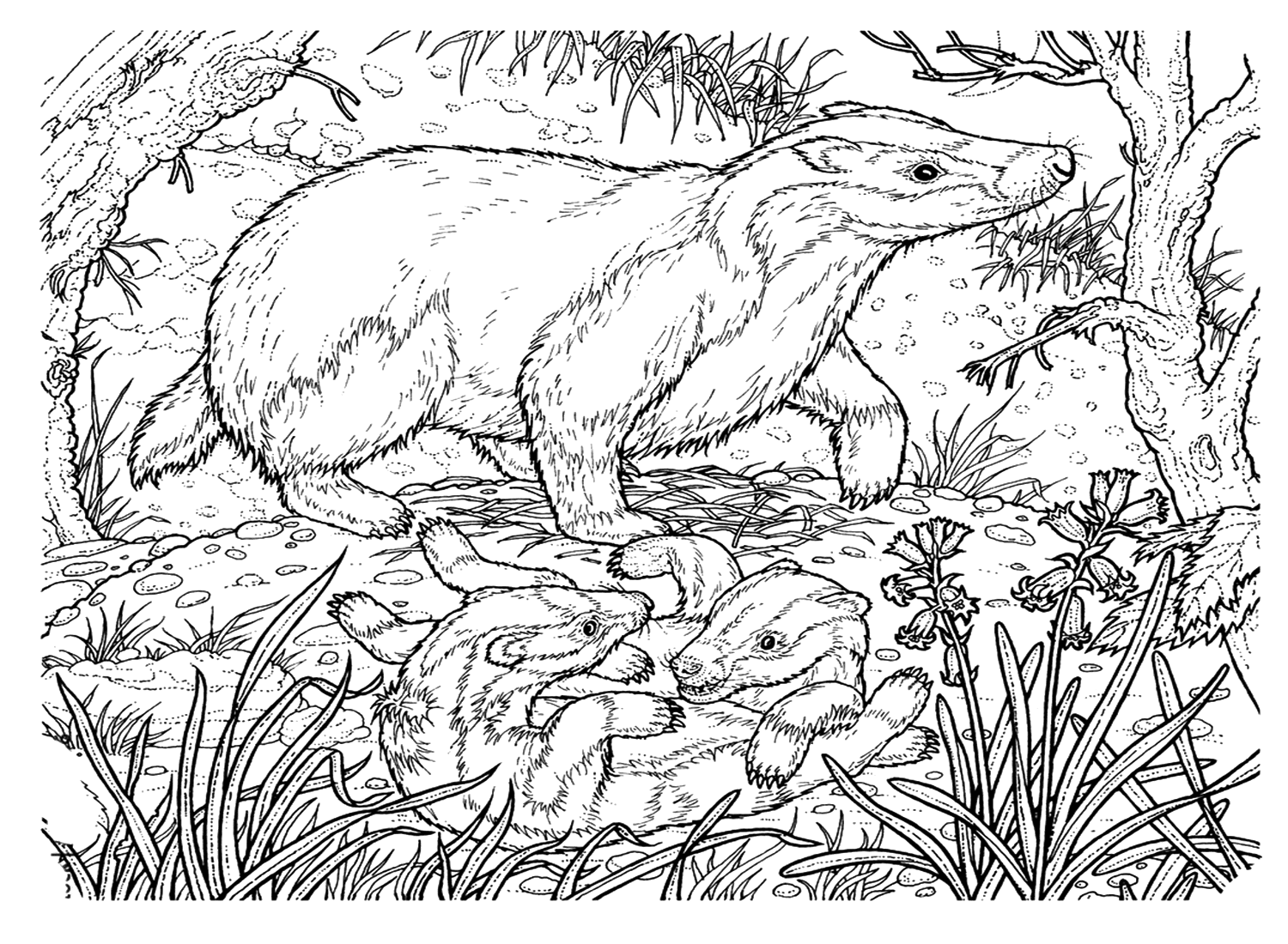 Badger Coloring Sheet For Adults