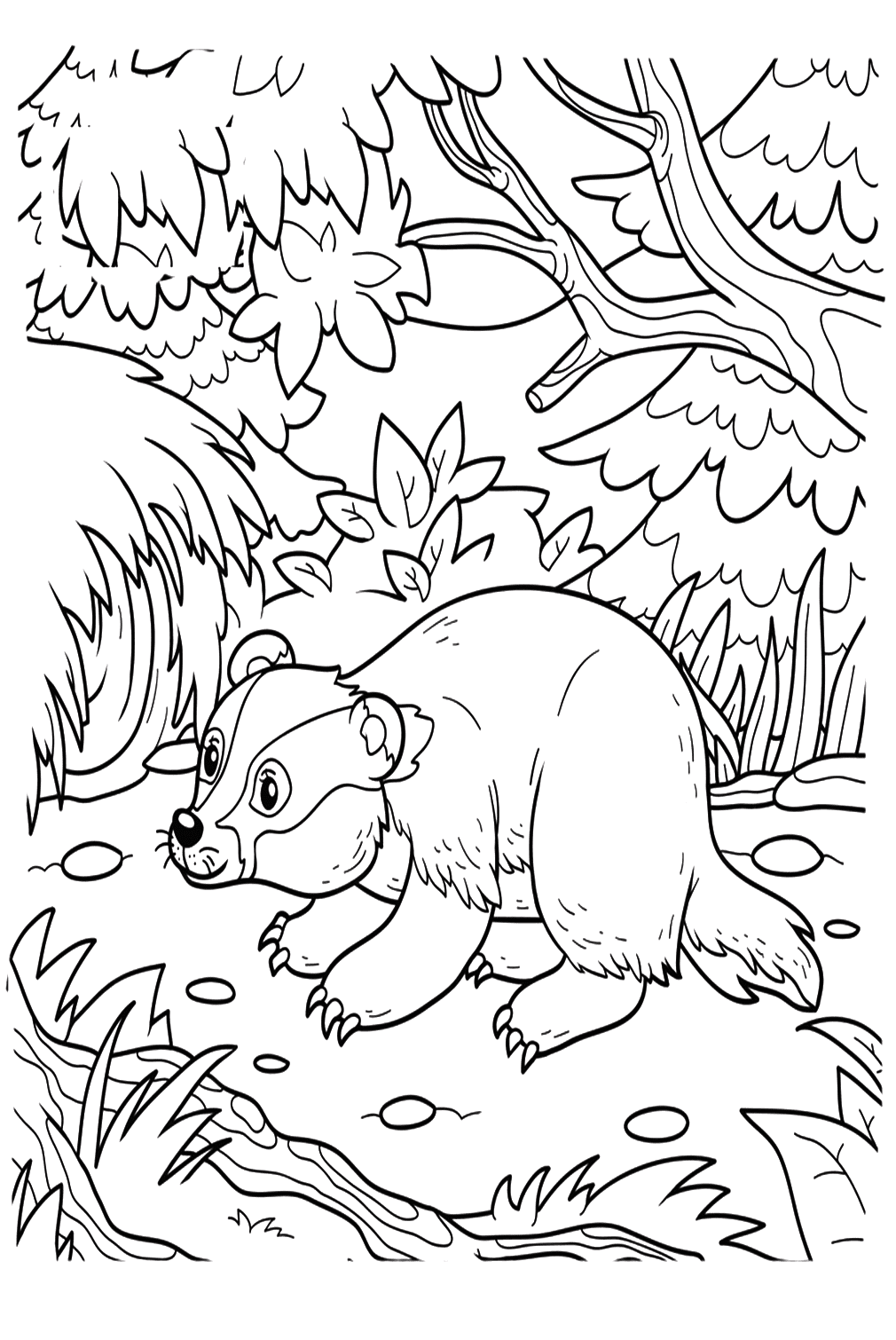 Badger In Forest Coloring Page