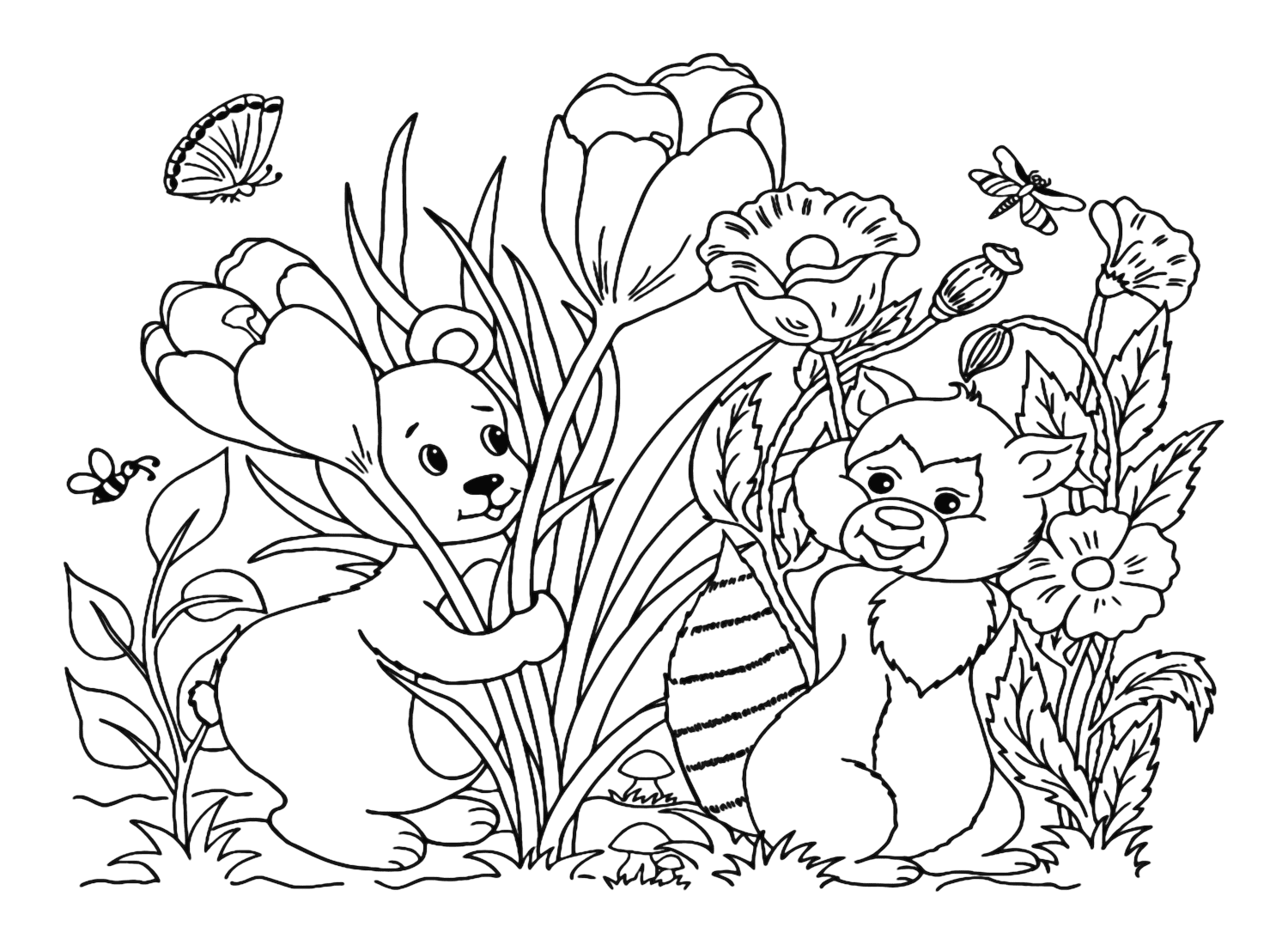 Página para colorir de texugo com urso de Badger