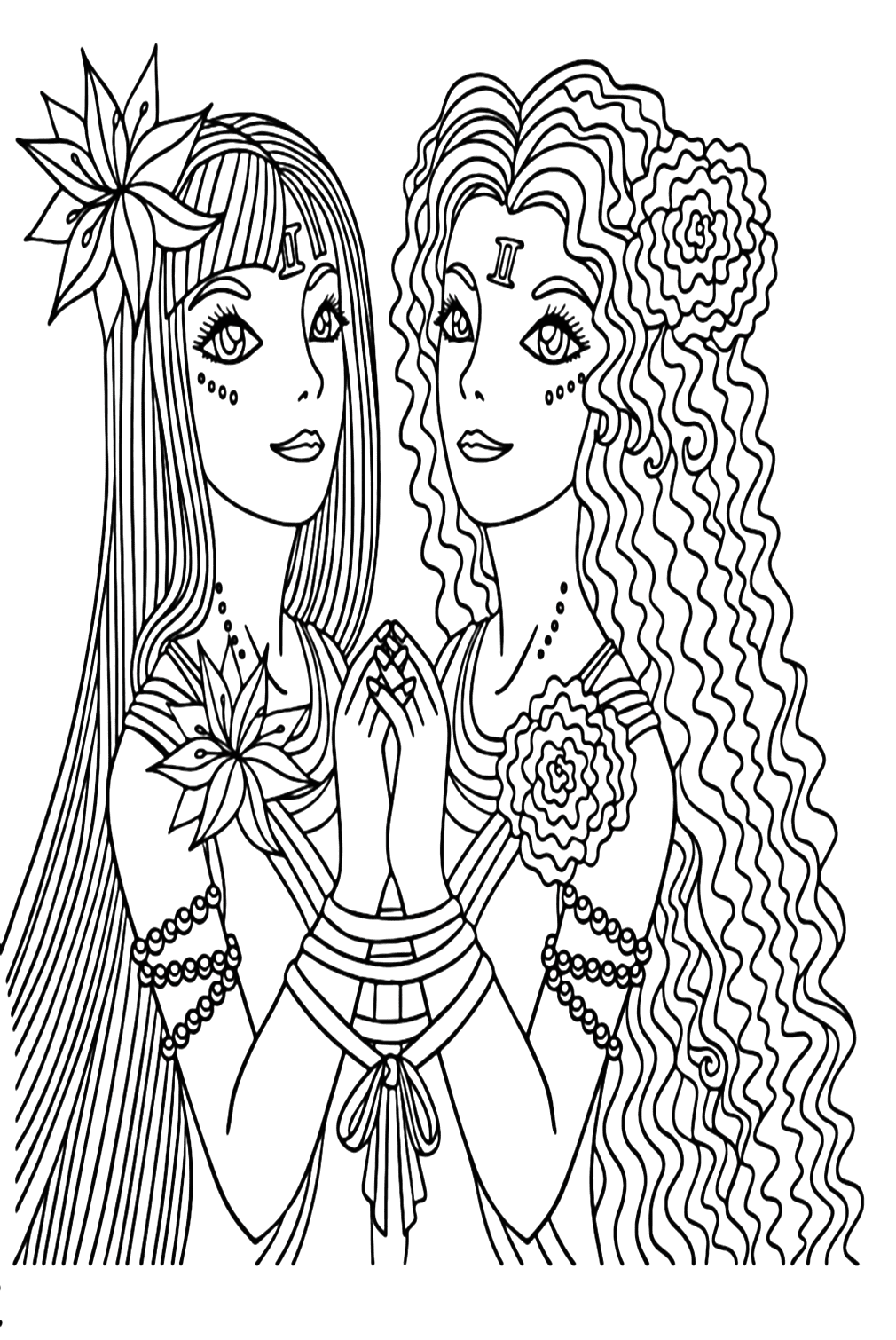Beautiful Twin On Sisters Day Coloring Sheet from Sisters Day