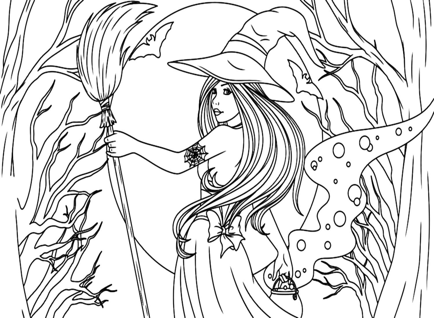 Beautiful Witch Hat Coloring  Page