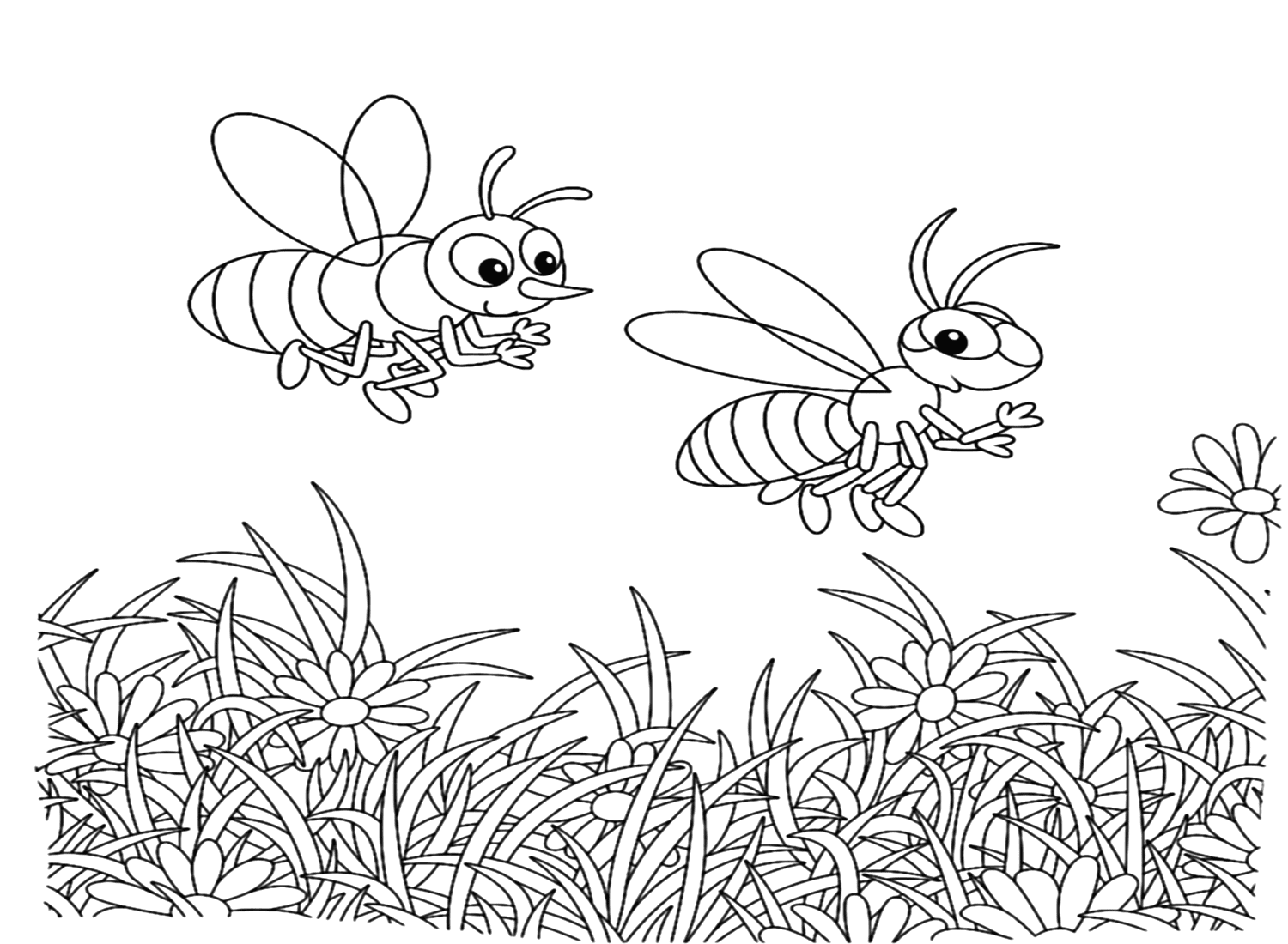 Bee and Wasp Coloring Page from Wasp