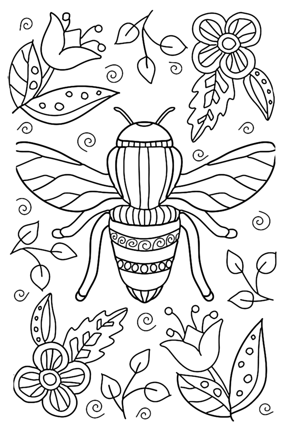 Pagina da colorare di ape vespa e fiori da Wasp