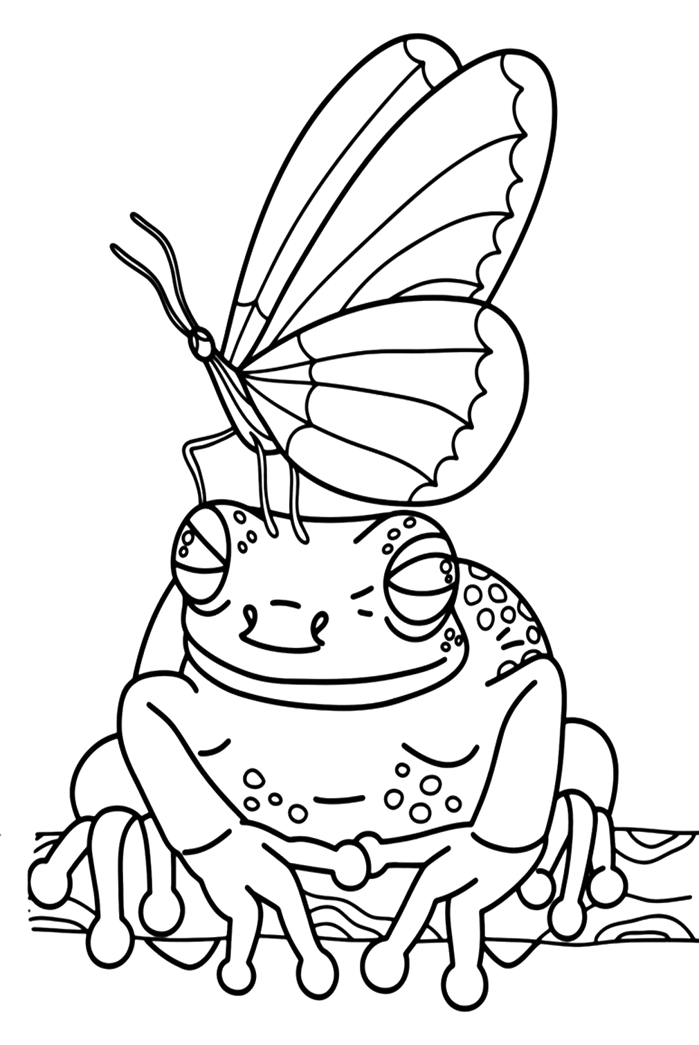 Rospo della canna con farfalla Pagina da colorare di Cane Toad