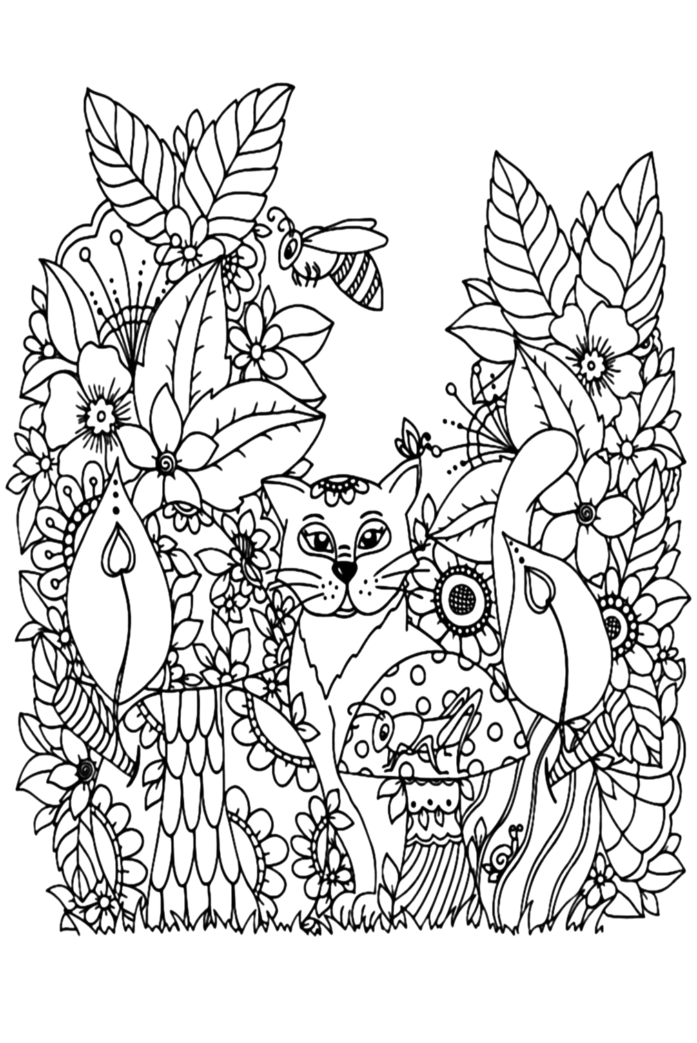 Cat And Wasp Coloring Page from Wasp