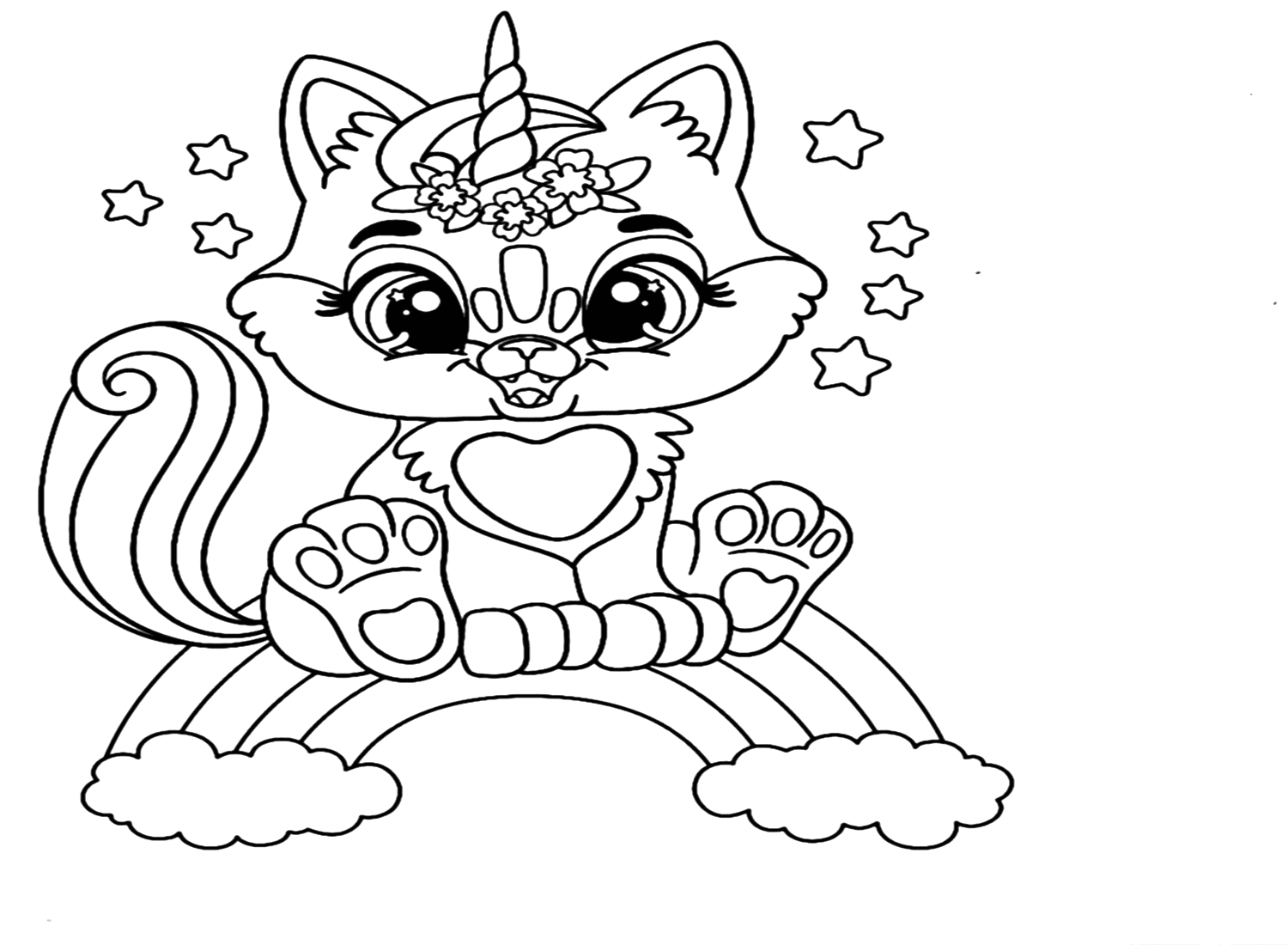 Cat Unicorn Coloring Page
