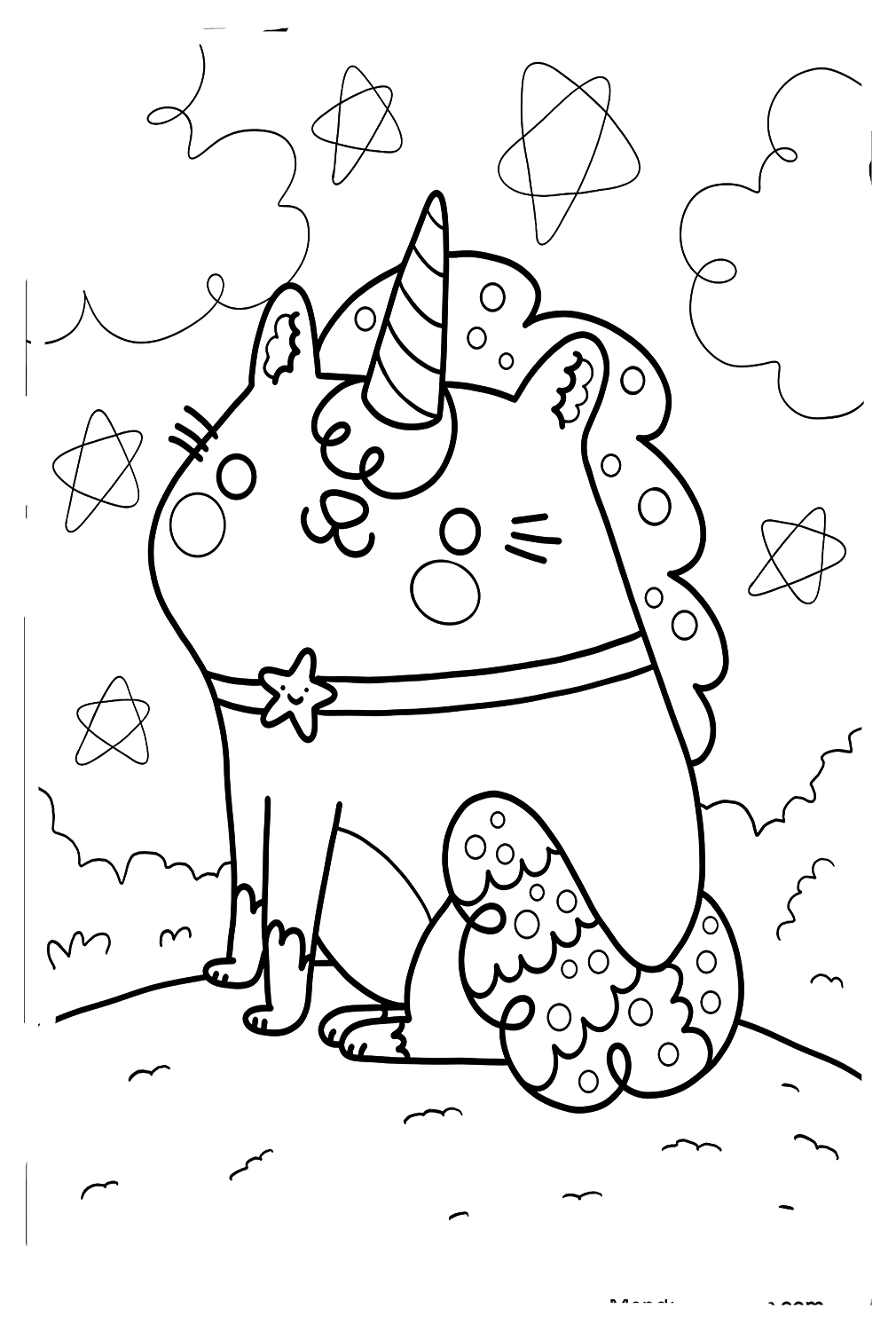 Página para colorear de unicornio y gato de Unicornio