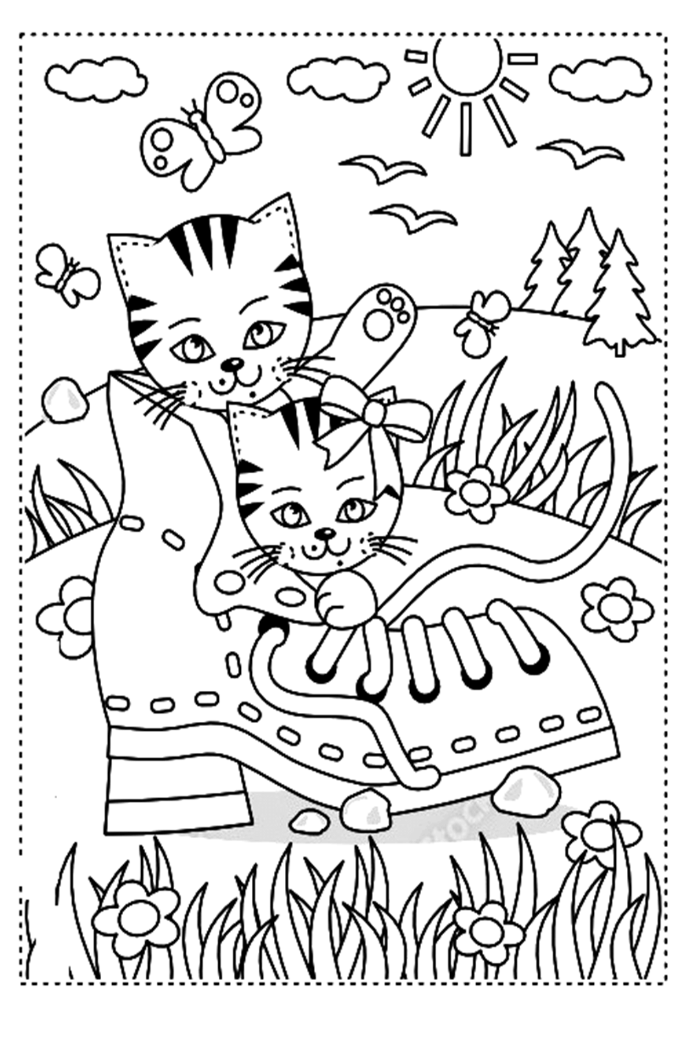 Cats In Boot Coloring Page