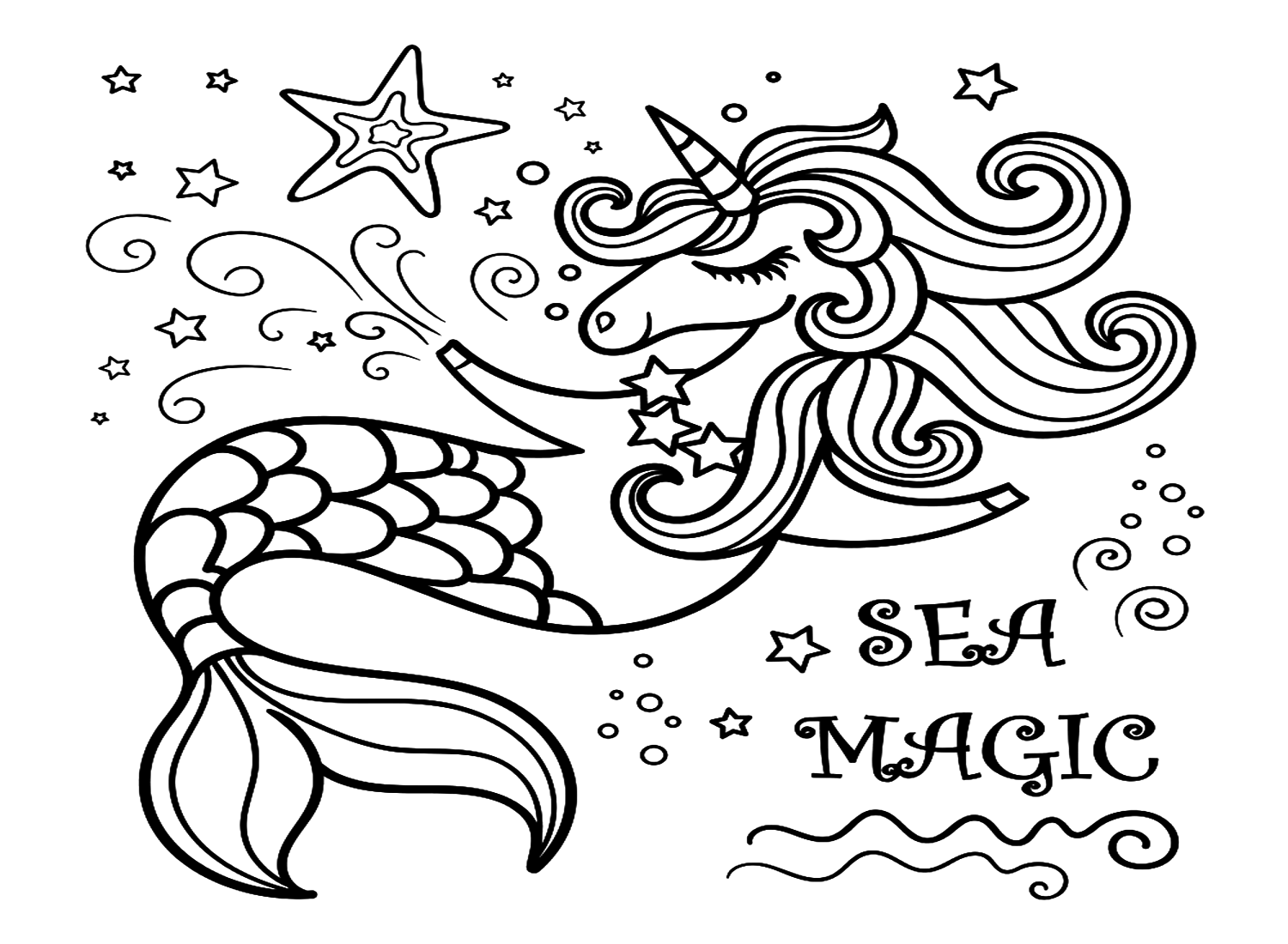 Cute Mermaid Unicorn Coloring Page from Unicorn