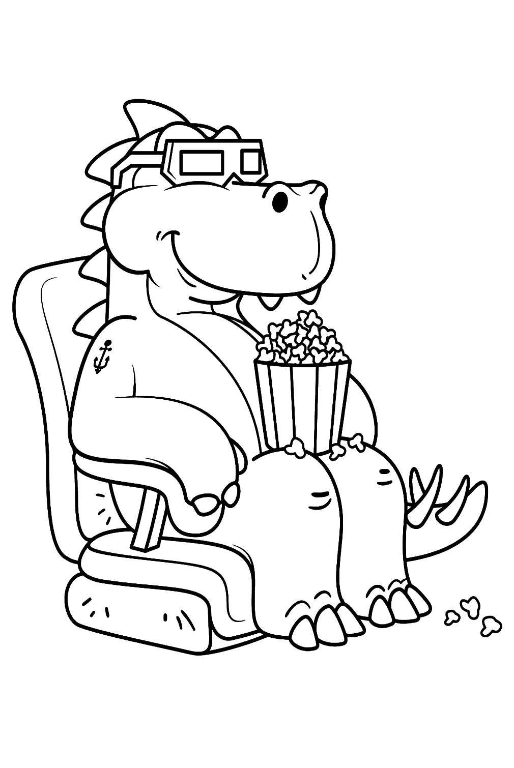 Página para colorir de dinossauro e pipoca da Popcorn