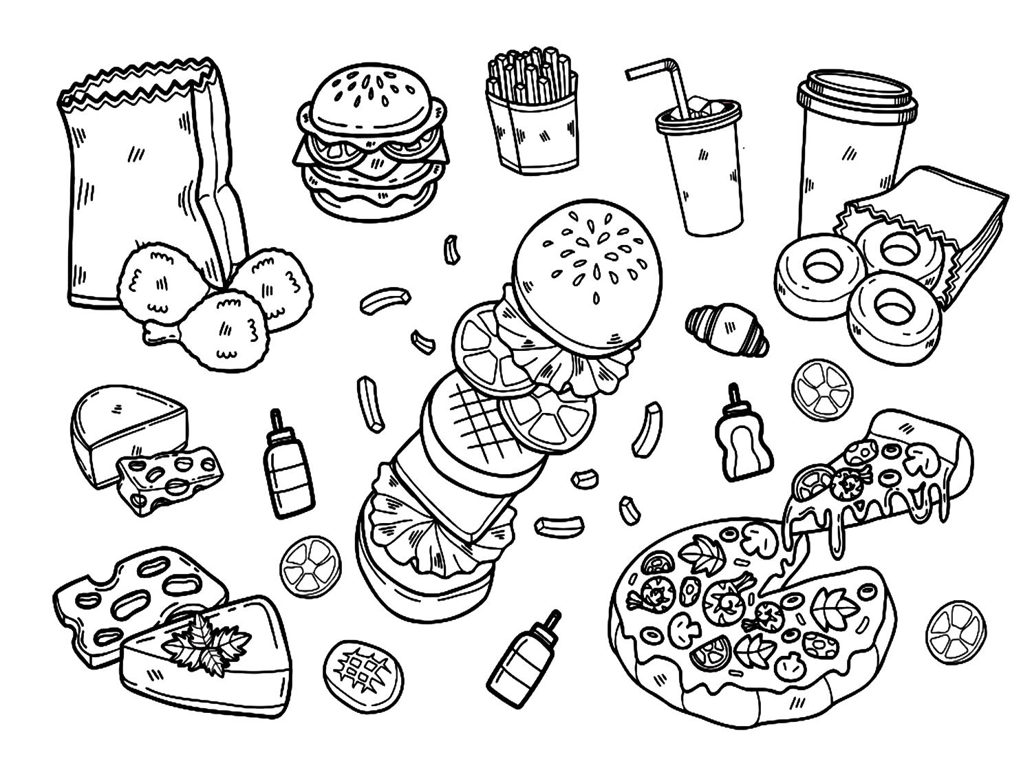 Donut And Sweet Cakes Coloring Page