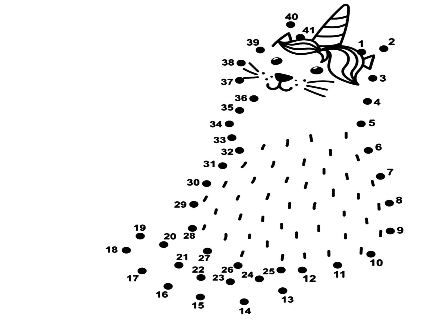 Punkt-zu-Punkt-Malseite mit Einhorn-Katze