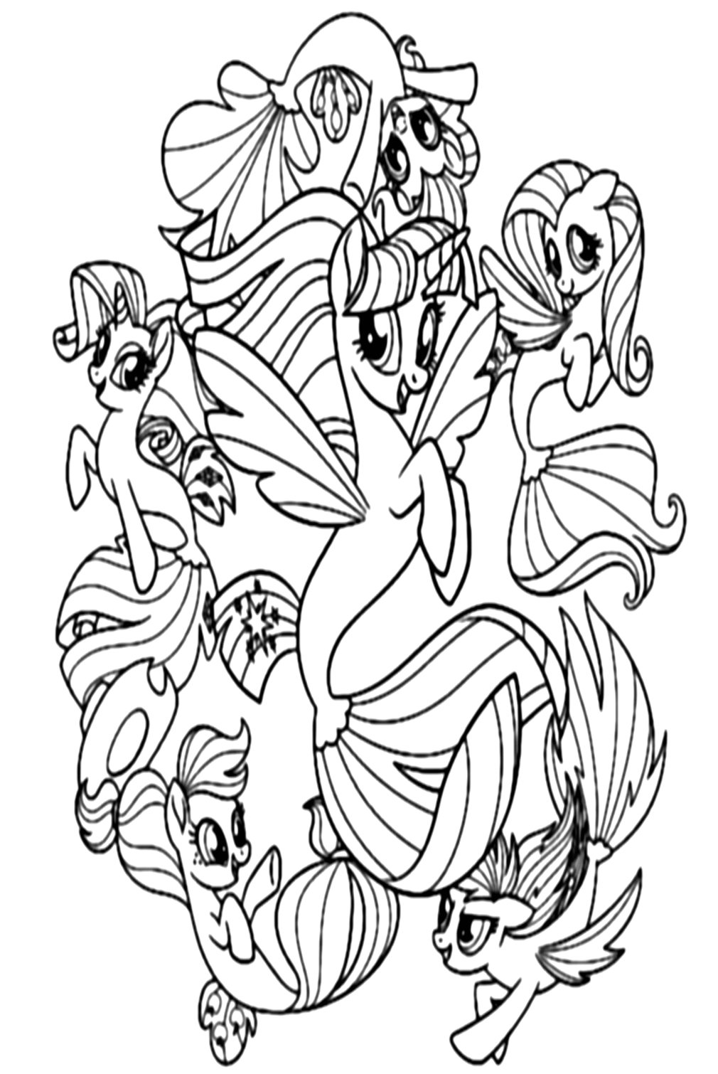 Pagina da colorare della sirena Fluttershy di Fluttershy