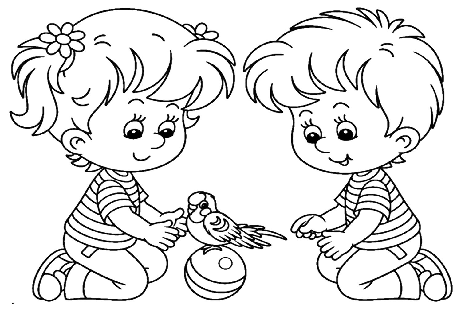 Kids With Parakeet Coloring Page from Parakeet