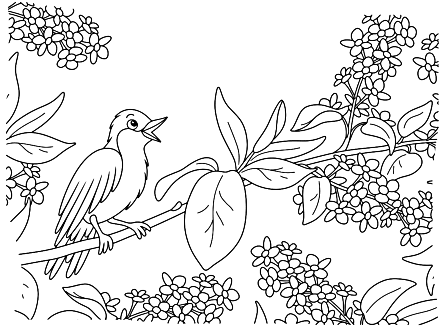 Página para colorear de pájaro ruiseñor de Nightingale