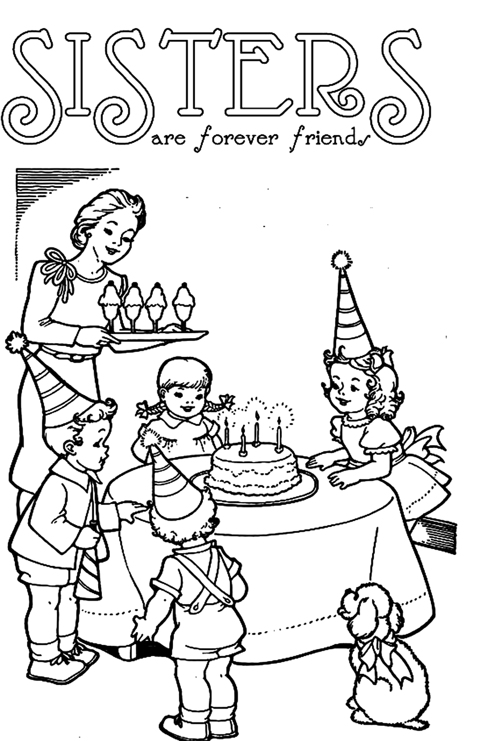 Party On Sisters Day Coloring Page