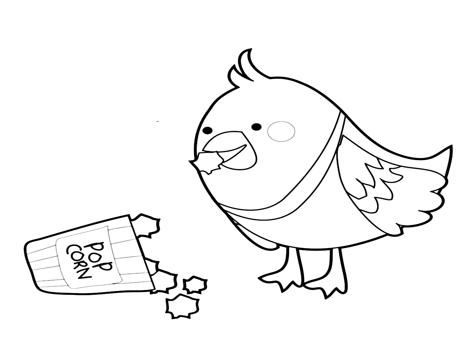 Página para colorir de pombo comendo pipoca de pipoca