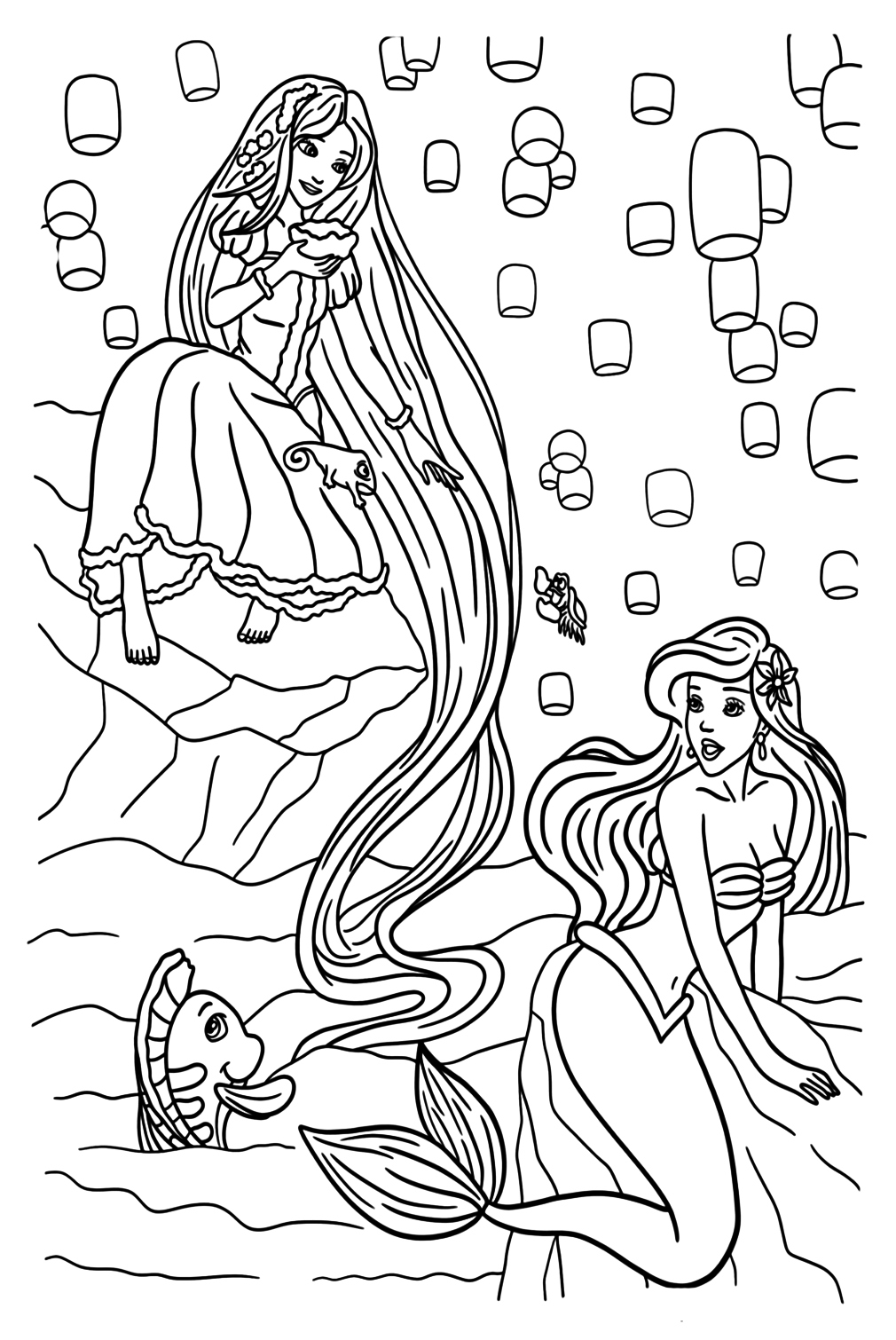 Desenhos para colorir da princesa Ariel da sereia