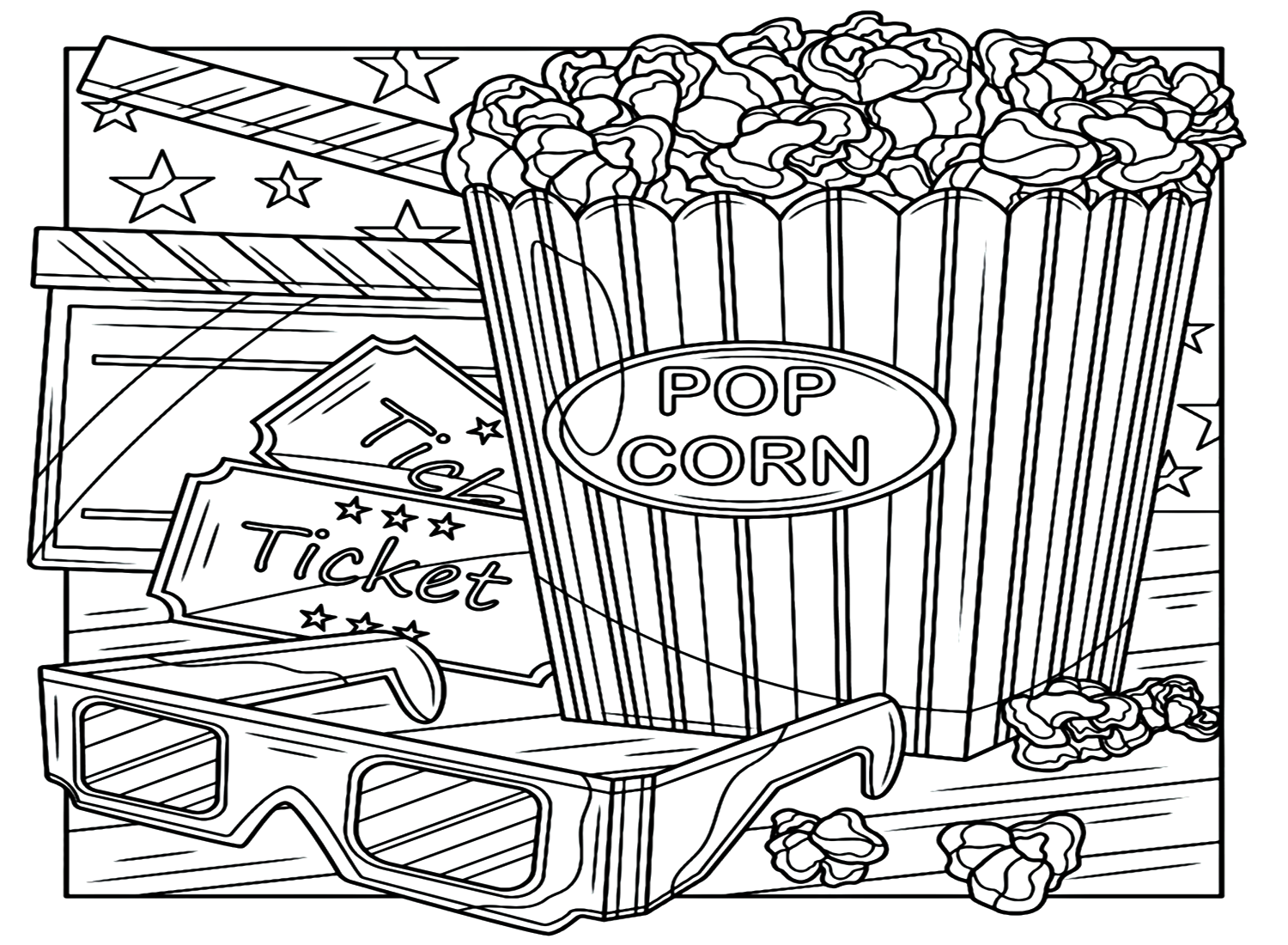 Coloriage imprimable de boîte de pop-corn de Popcorn
