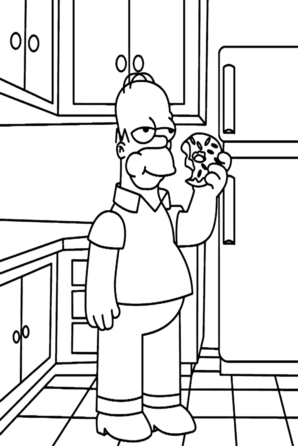Раскраска Симспонс ест пончик из мультфильма Пончик