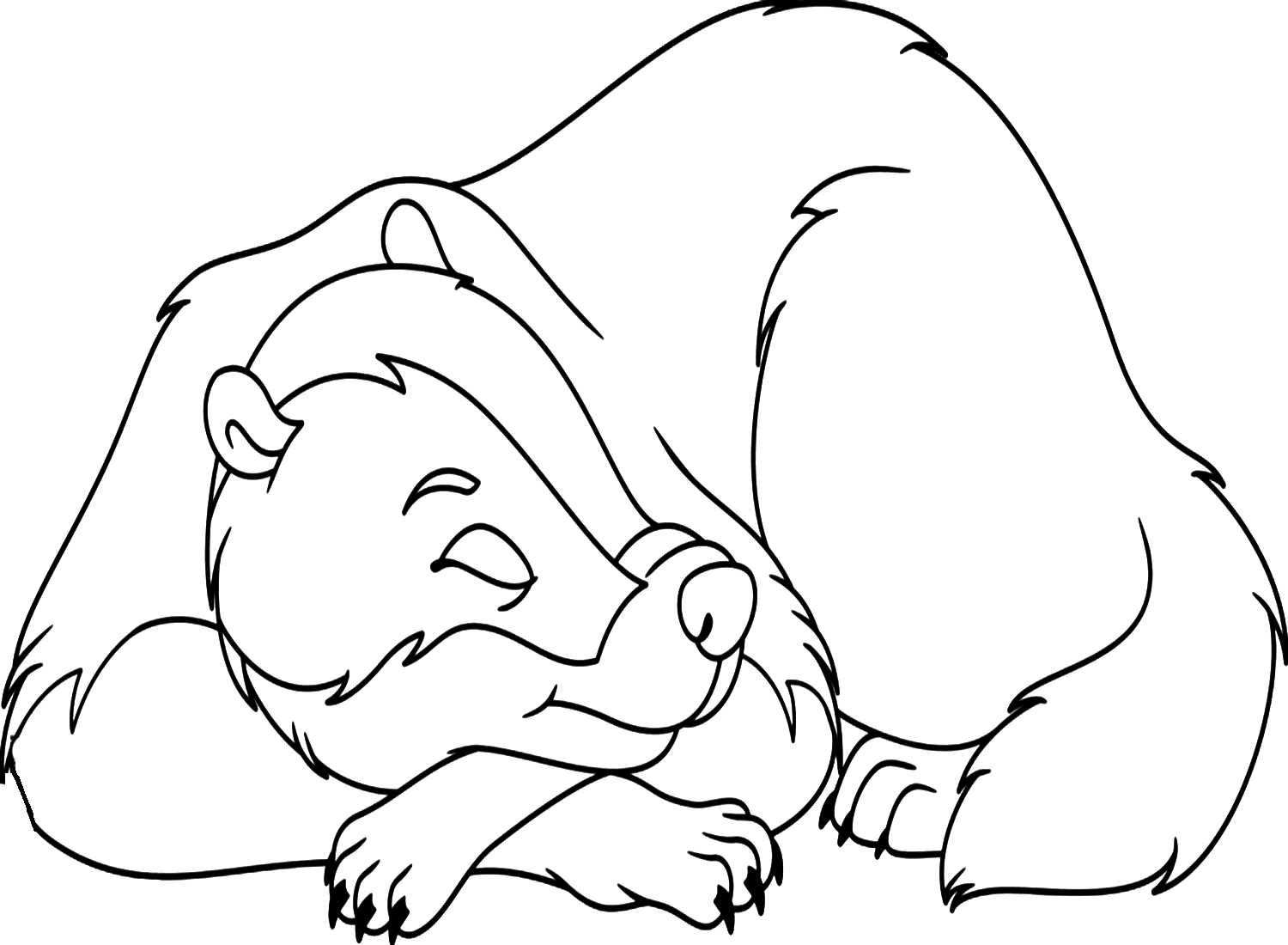 Feuille de coloriage de blaireau endormi pour les enfants de Badger