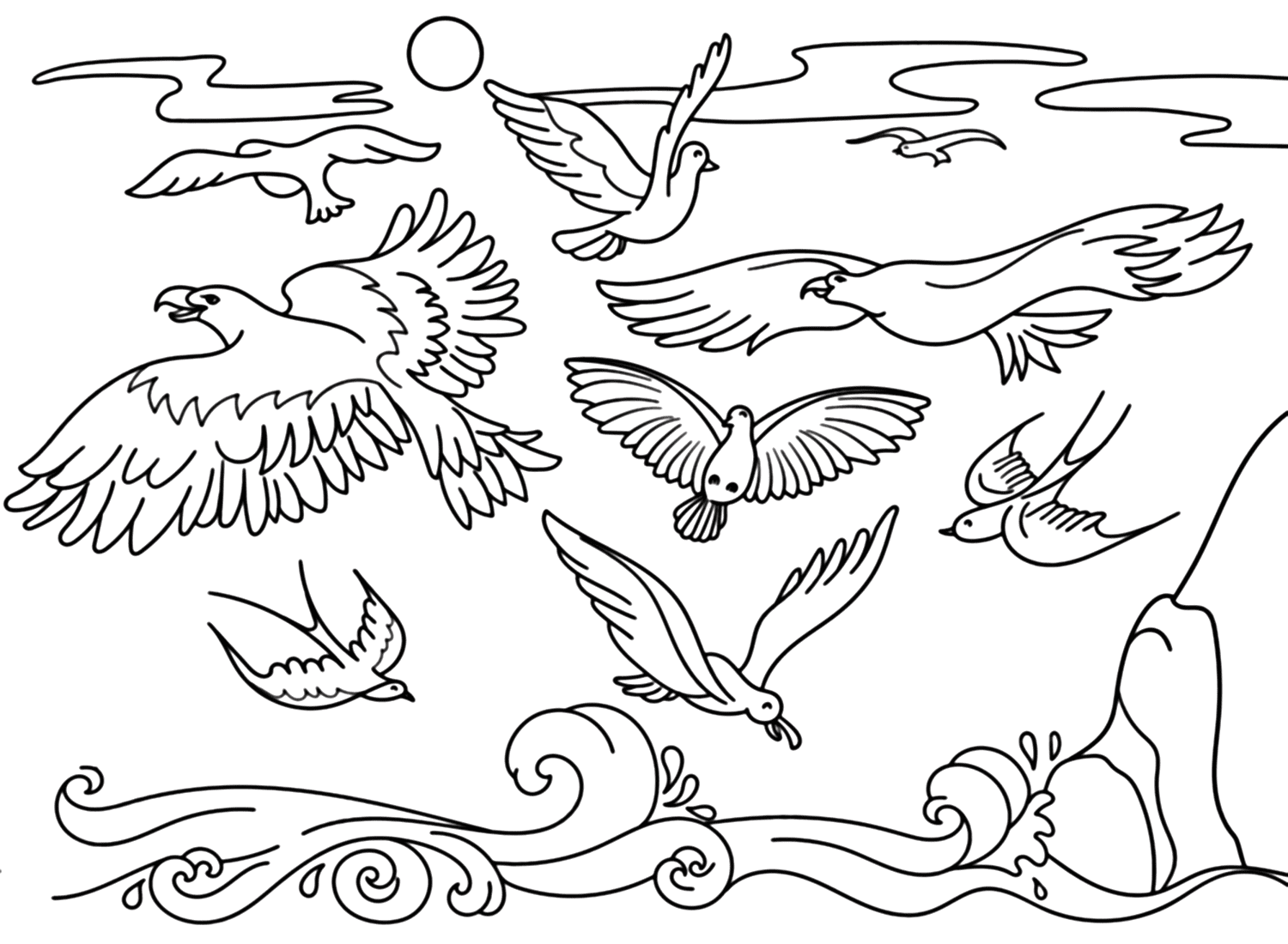 Página para colorir de andorinhas e pássaros marinhos de Andorinha
