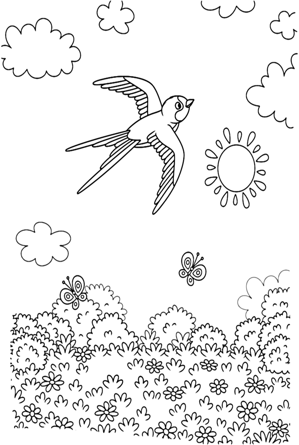 Página para colorear de golondrina en el jardín de Swallow
