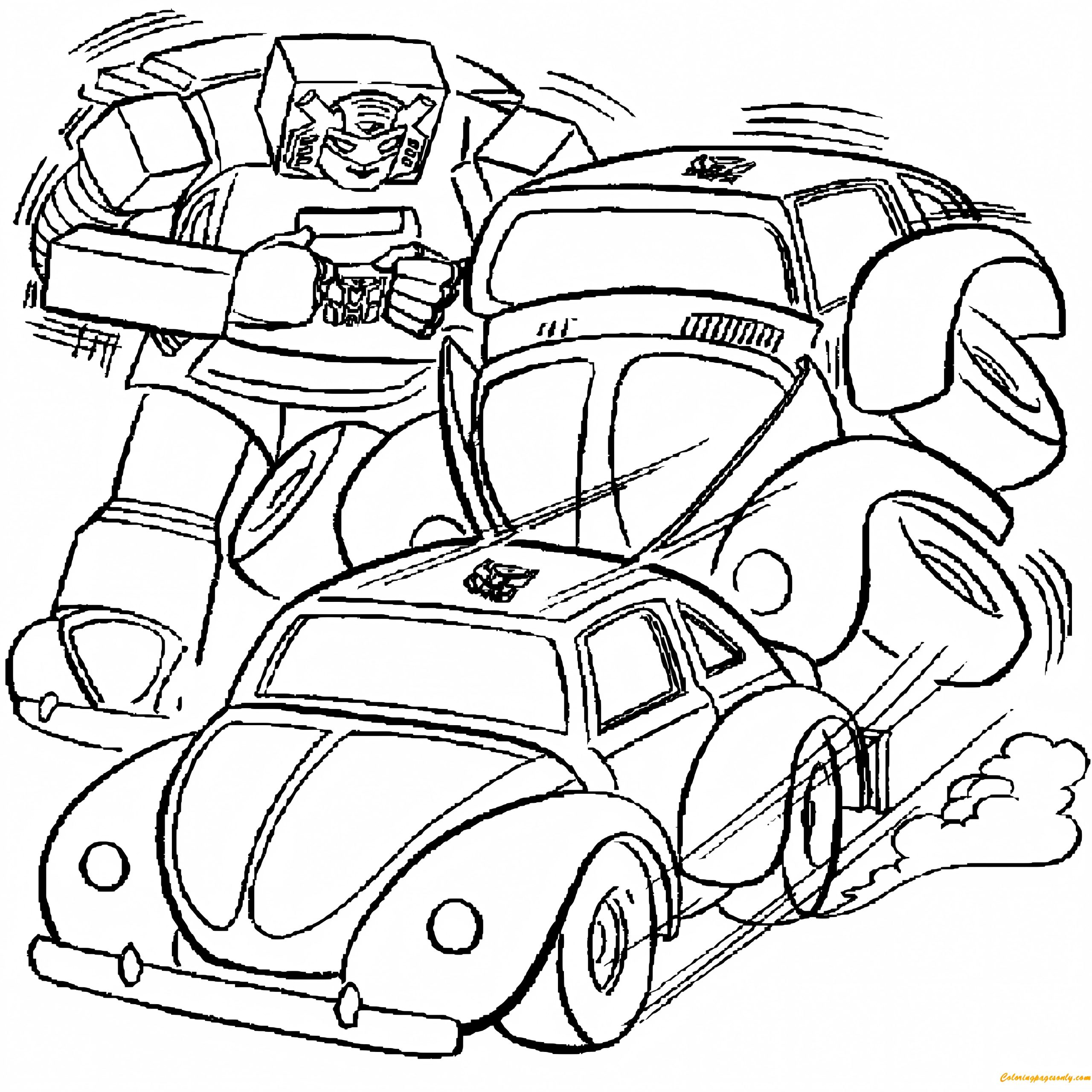 Transformers Breaking Cars Coloring Page