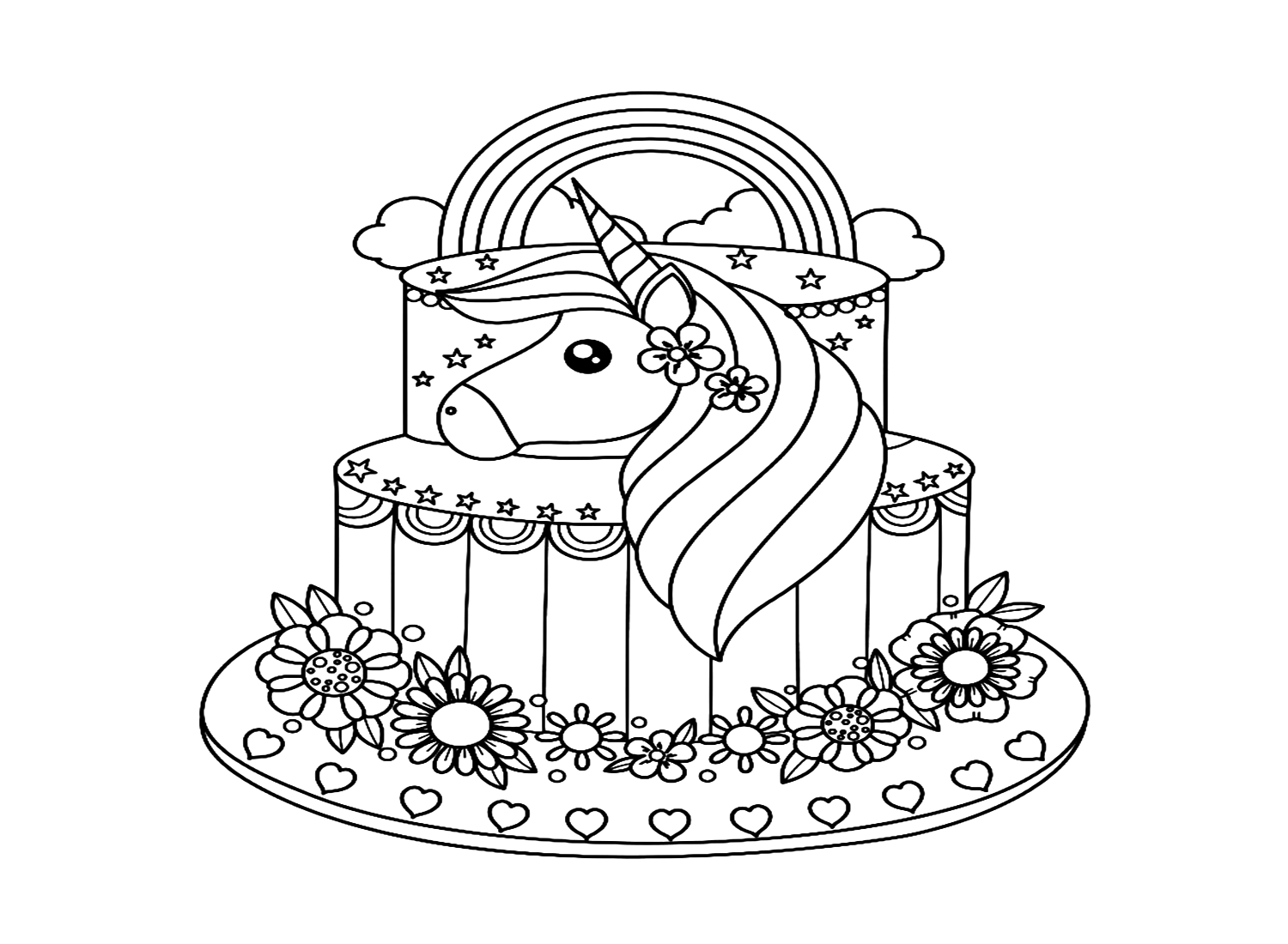 Disegni da colorare di torta di unicorno