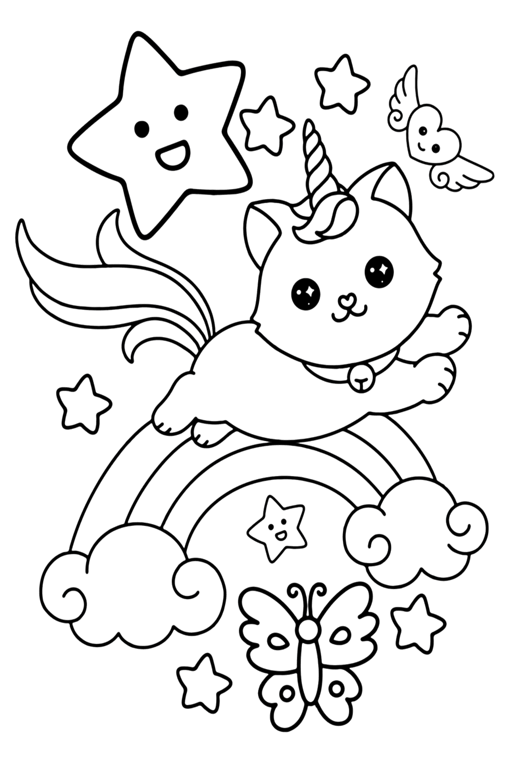 Coloriage chaton licorne de Chat Licorne