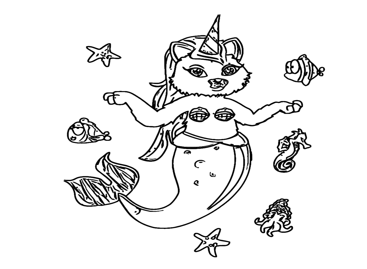 Unicorn Kitty Mermaid Coloring Page from Unicorn Cat