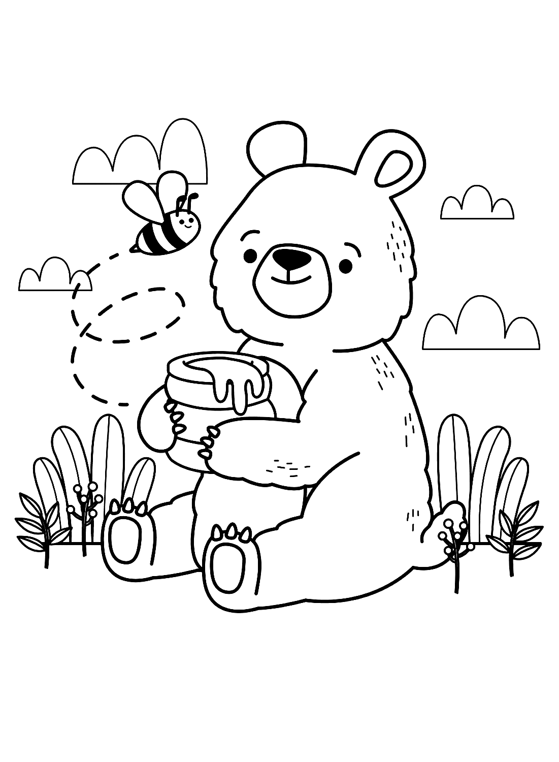 Bee and Teddy bear coloring pages for kids