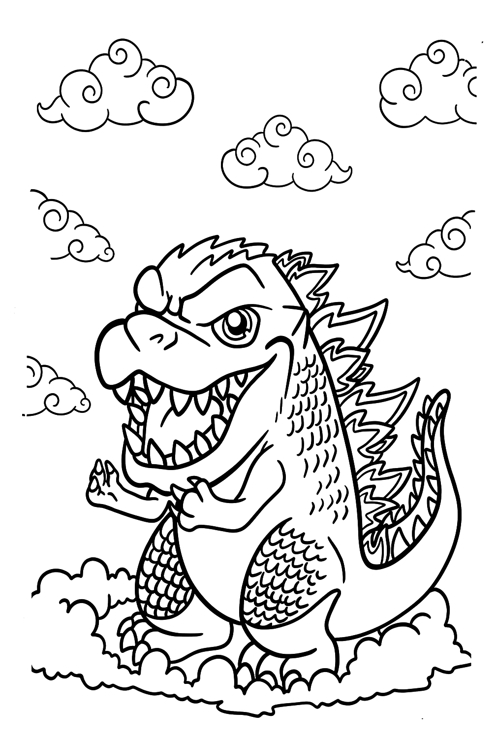 Página para colorir de Chibi Godzilla de Godzilla
