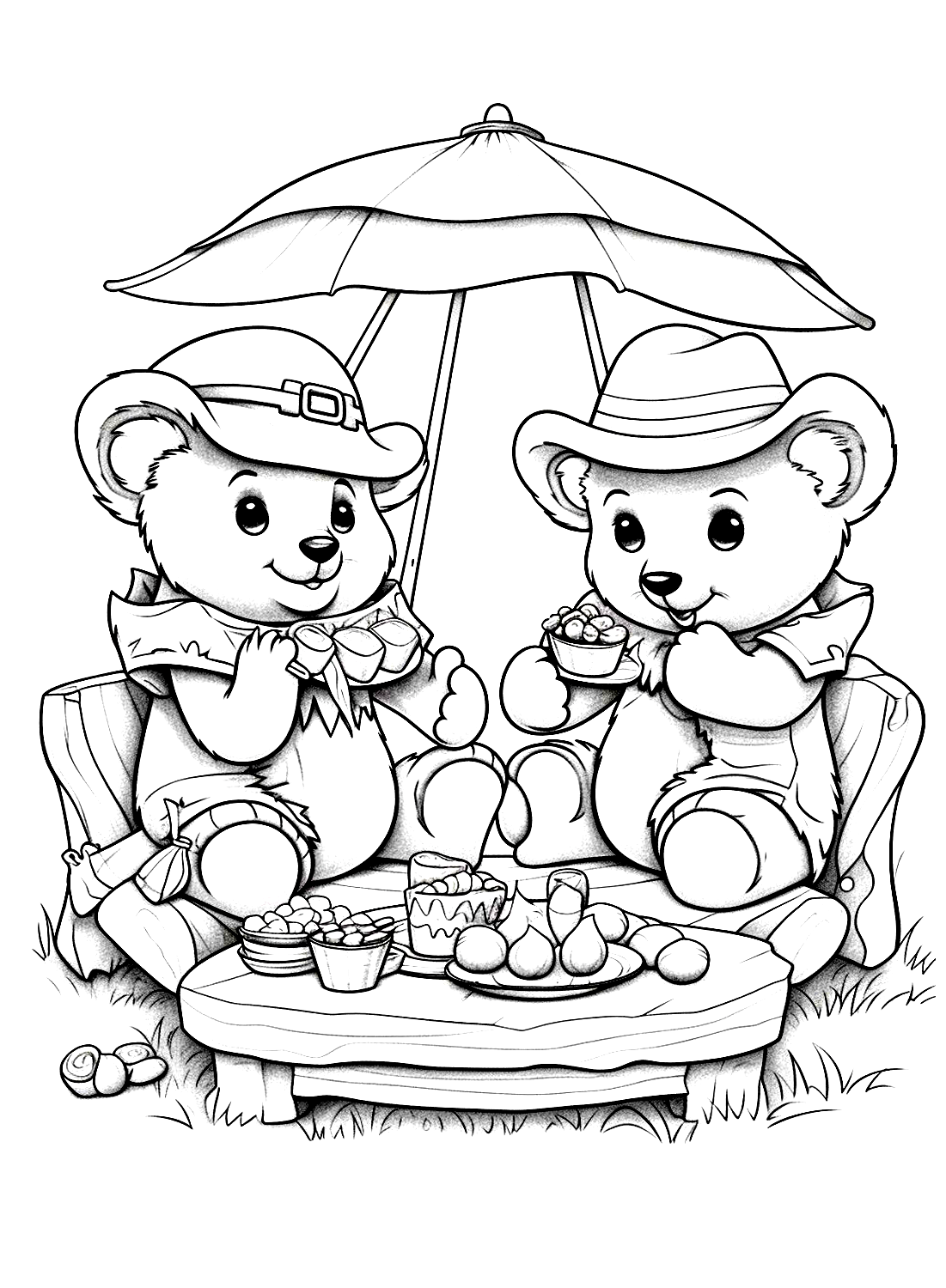 Coloring pages Teddy bears go to picnic