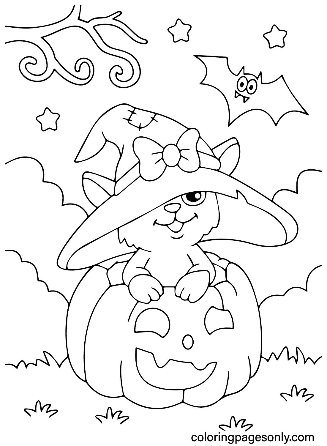 Leuke Halloween Kat Kleurplaat Gratis van Happy Halloween