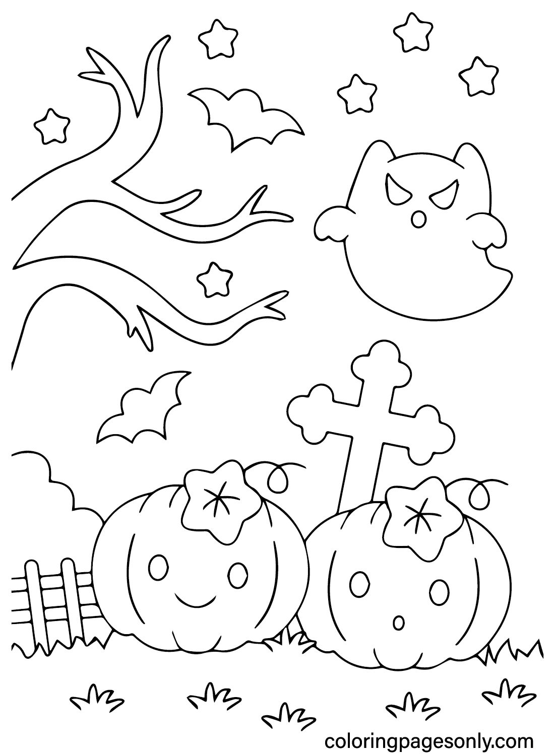 Página para colorir fofa de Halloween grátis em Cute Halloween