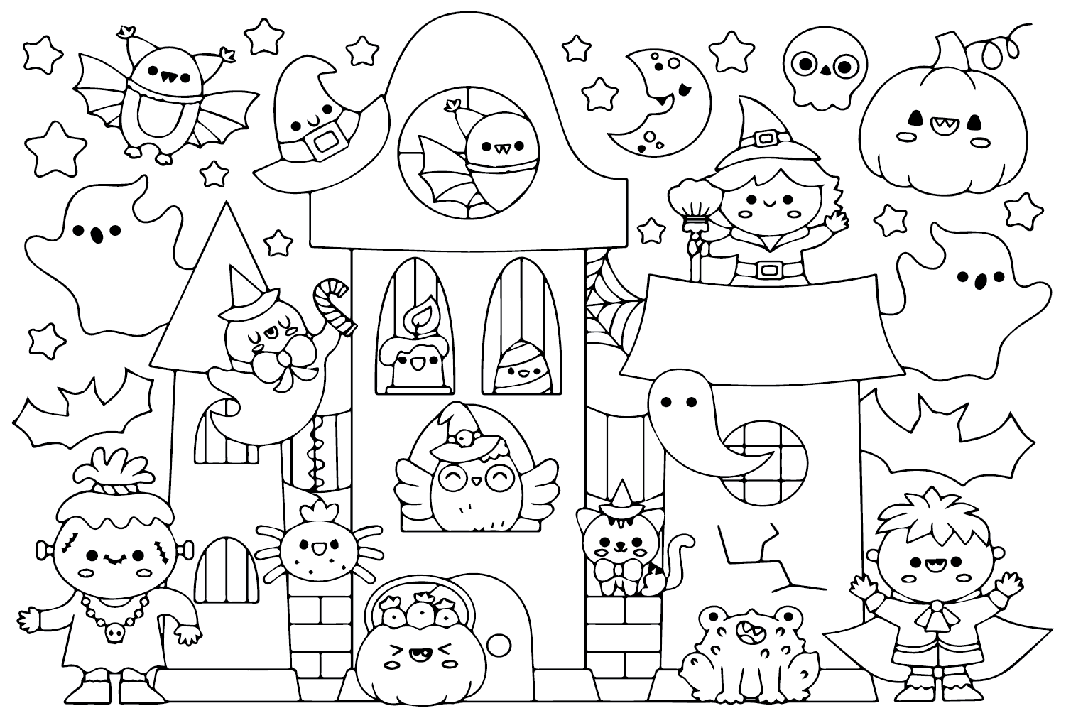 Cute Halloween Coloring Page PNG