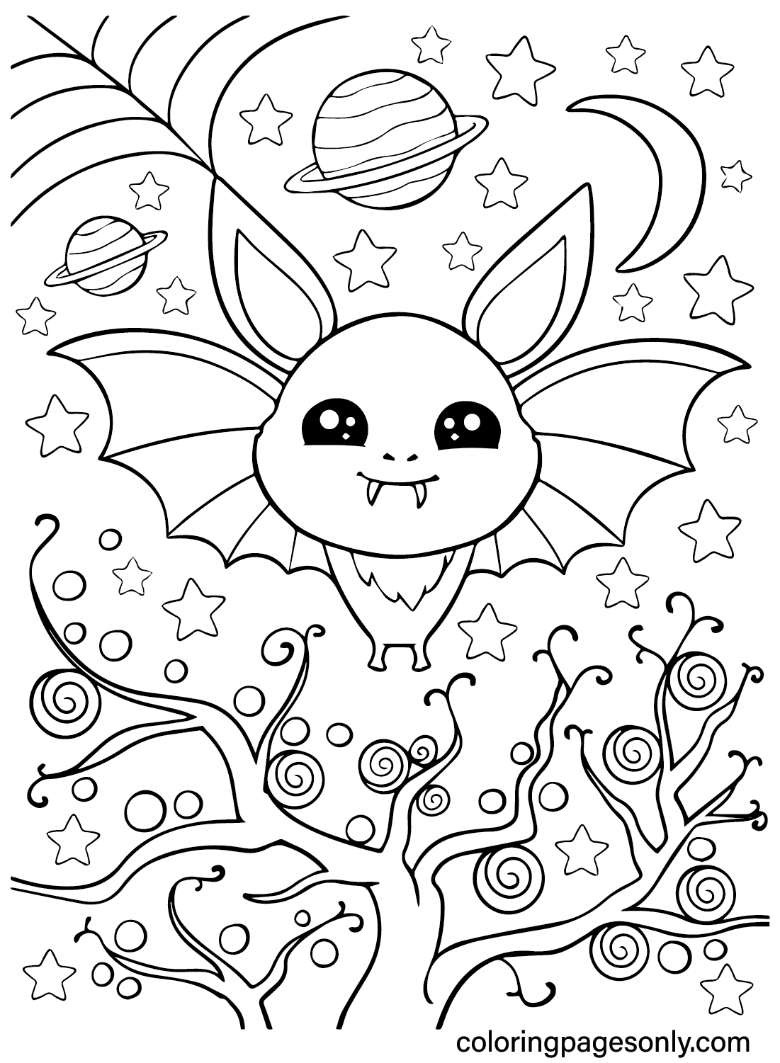 Linda página para colorir para impressão de Halloween de morcegos de Halloween