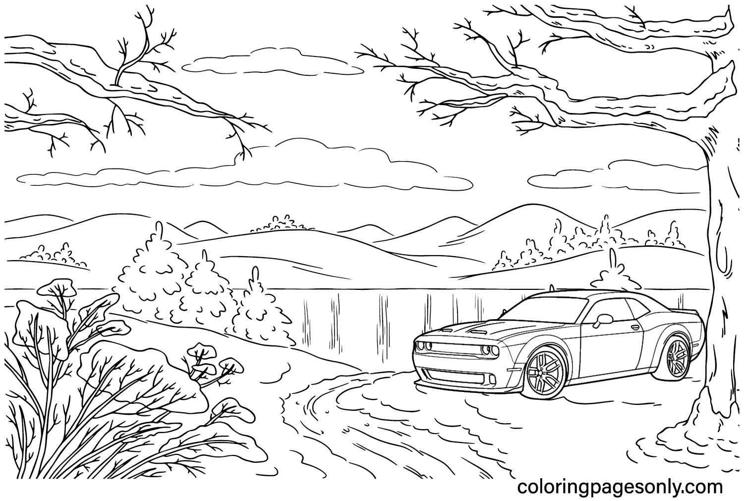 Dodge Challenger Hellcat 2018 Coloring Page
