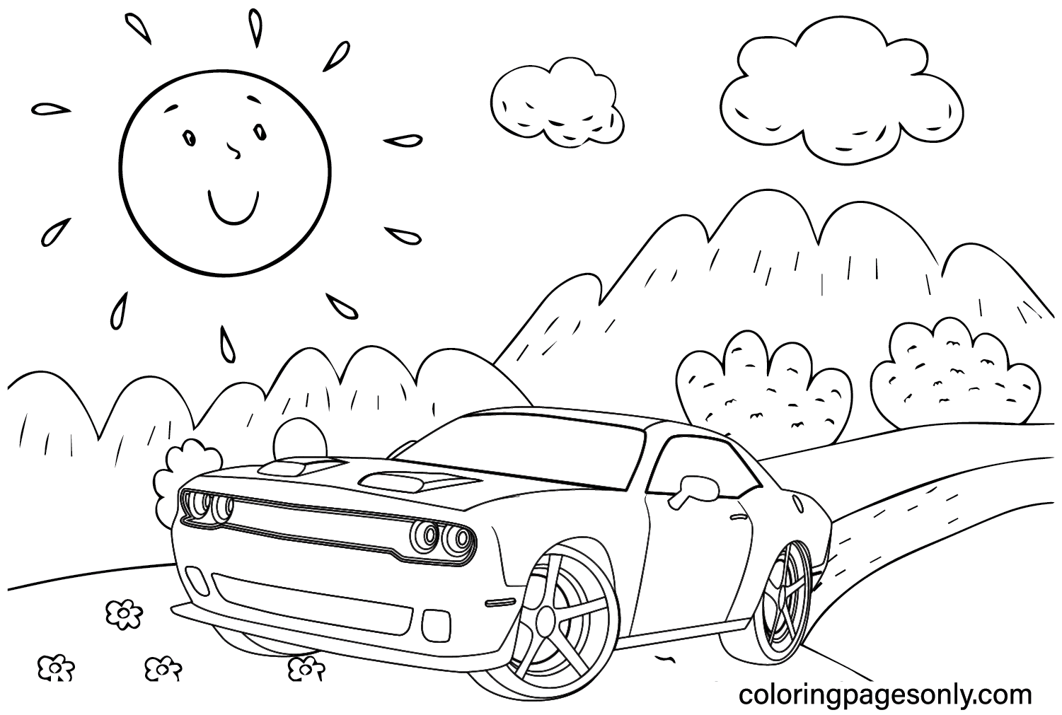 Dodge Challenger Hellcat Coloring Page
