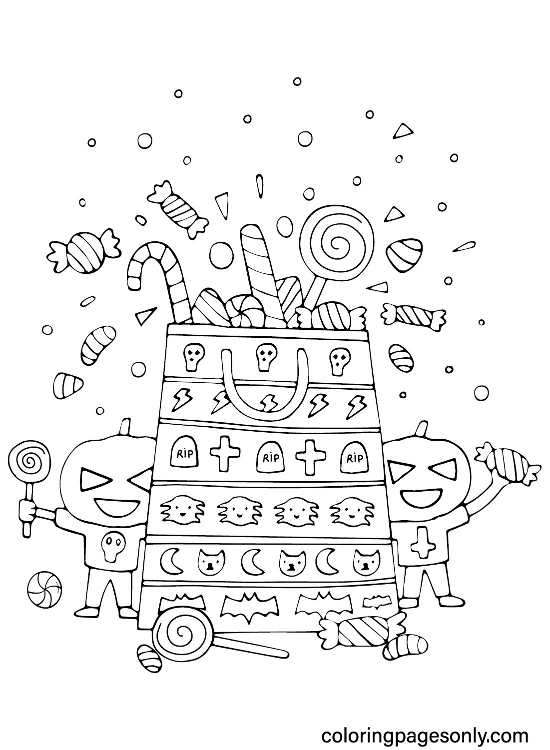 رسم صفحة تلوين حلوى الهالوين من مرحلة ما قبل المدرسة لعيد الهالوين
