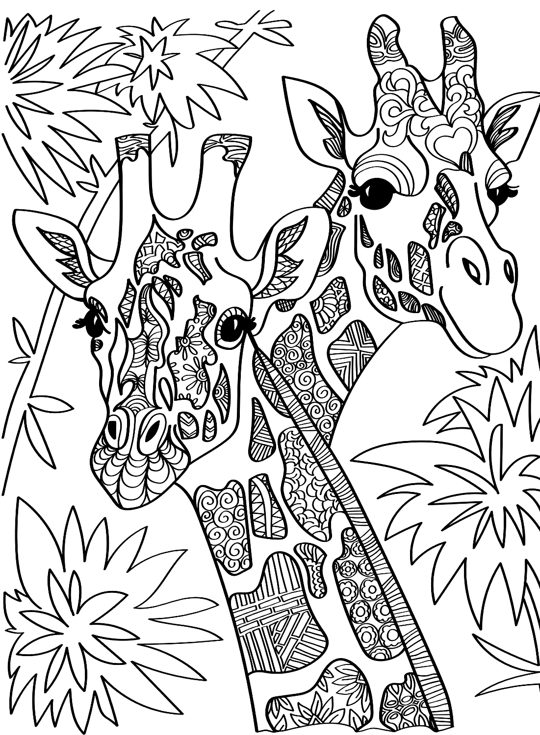 Pagina a colori sulle giraffe per adulti da Giraffe