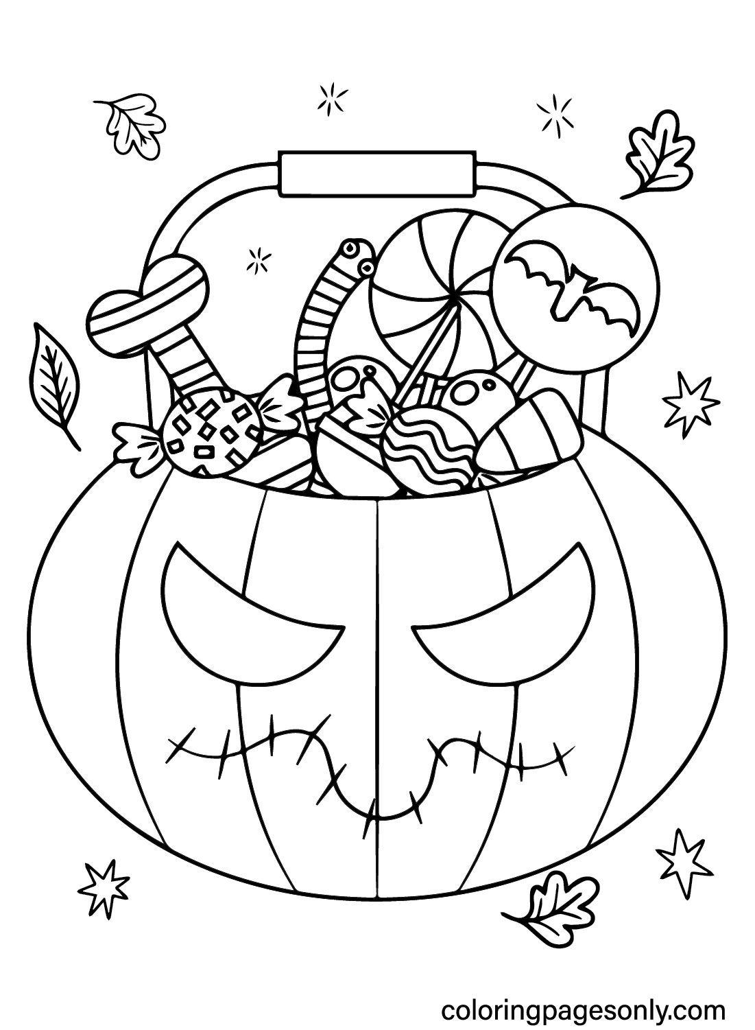 Página para colorear de dulces de Halloween para imprimir desde Dulces de Halloween