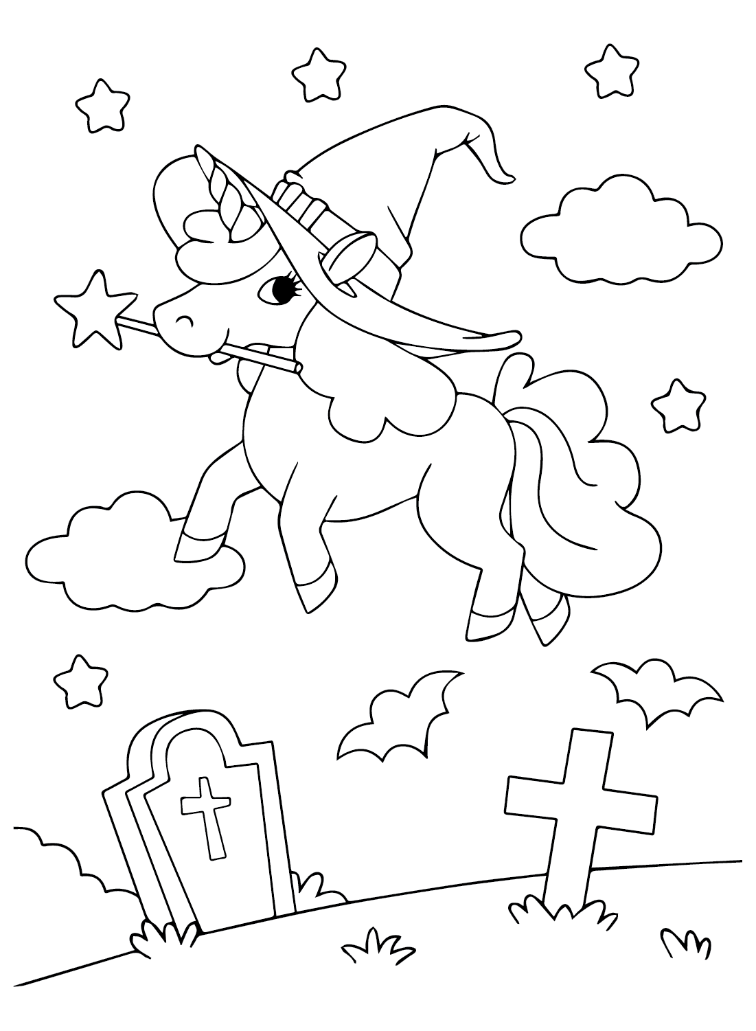Раскраска Хэллоуинский Единорог PDF от Хэллоуина Единорога
