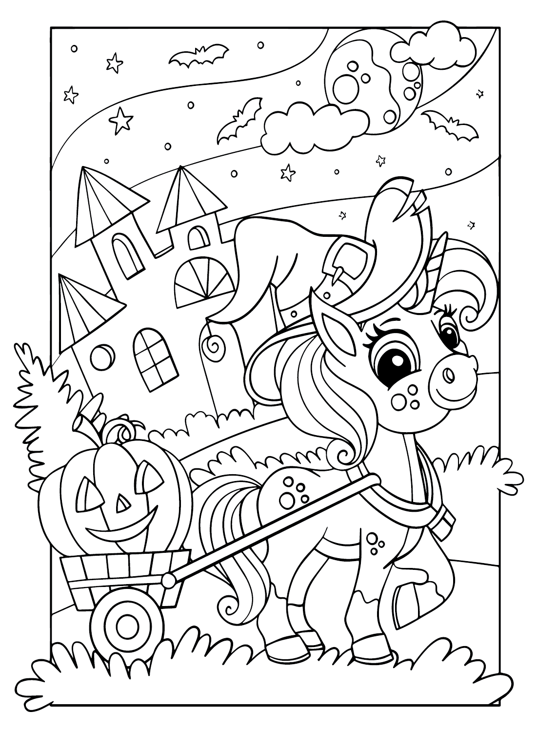 Раскраска Единорог на Хэллоуин для детей от Хэллоуин Единорог