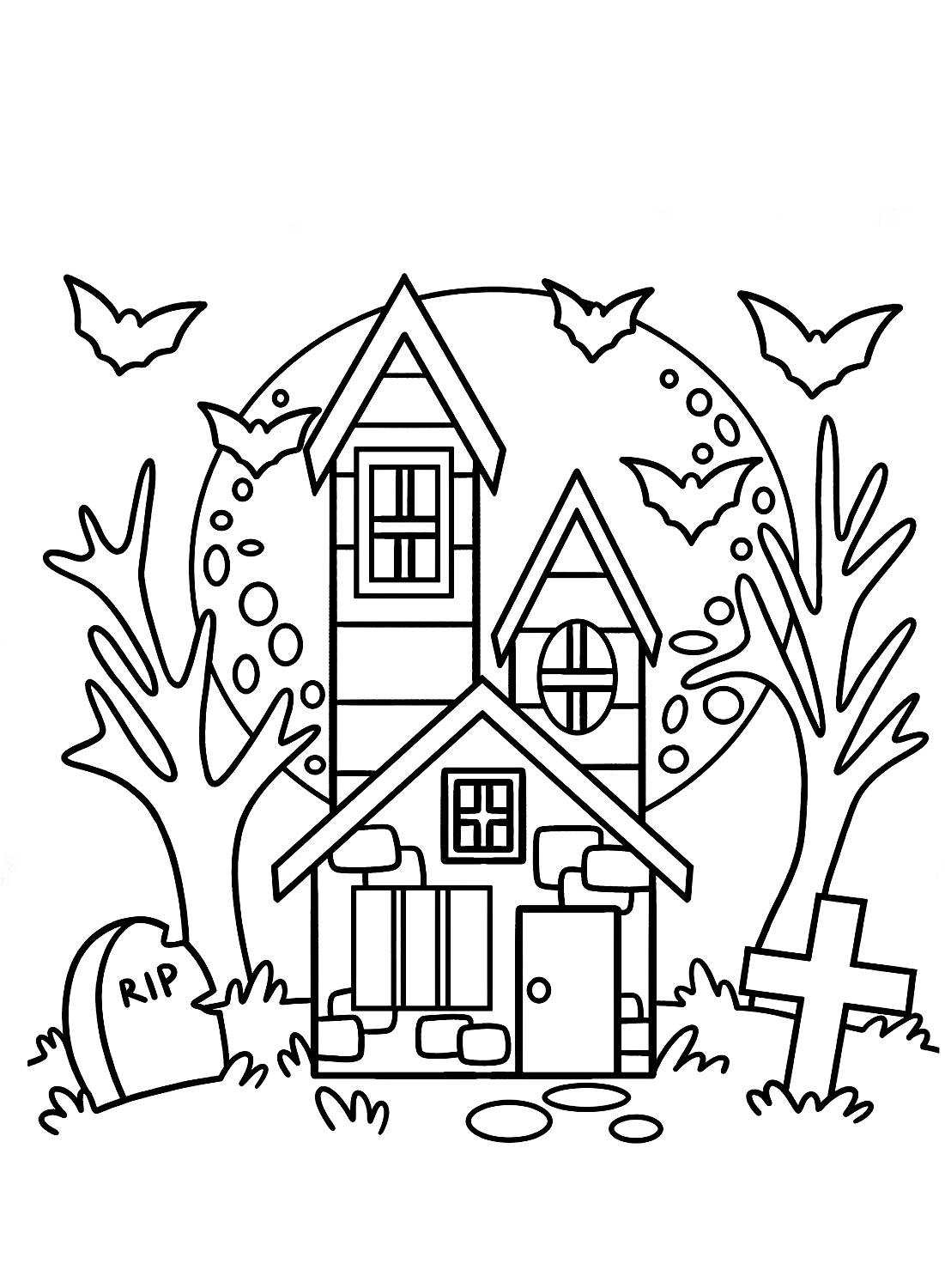 Página para colorir de casa de Halloween da Haunted House