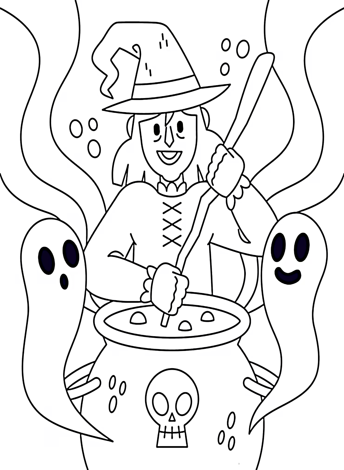Página Do Livro De Coloração De Bruxas De Unicórnio Fofo Halloween